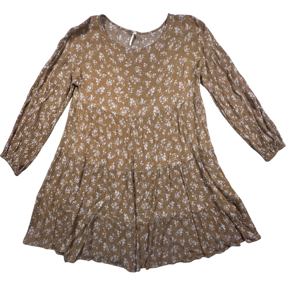 Oddi Floral Print Dress Tiered Long Sleeve Made in USA Mini Dress Women's Small